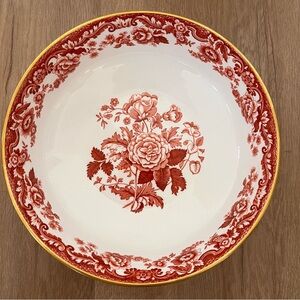 Beautiful Large Spode Red Peony Flowers‎ With Gold Trim Deep Bowl 9.5” X 3.25”